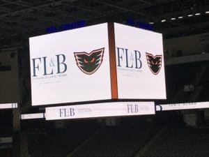 Image of FLB Logo and Phantoms Logos on a screen at the PPL Center