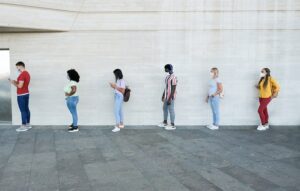 Employees waiting in line