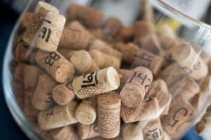 Image for corks of wine in a bowl, ready for a wine cork raffle