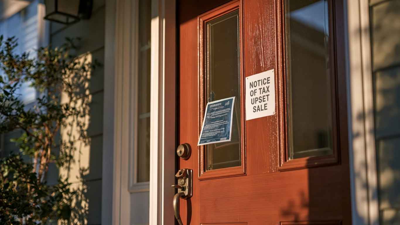 door with an upset sale tax notice on it